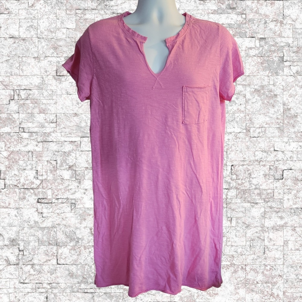 Cloth & Stone Anthropologie V Neck T Shirt XL Pink Long Pajama Gown C1963-105